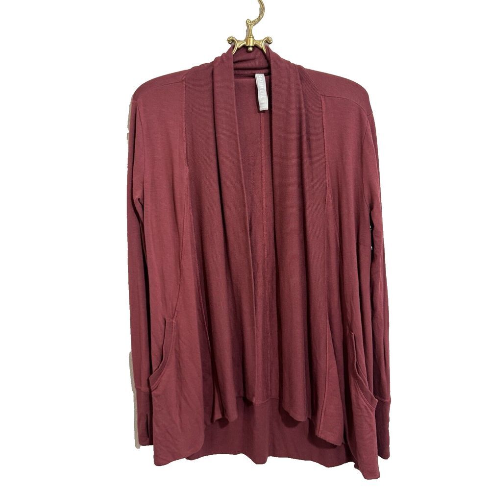 Athleta Womens Maroon Rose Long Sleeve Open Front Cardigan Sweater Jersey XS